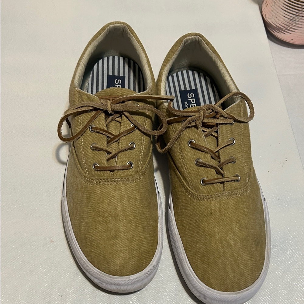 Sperry Men's Olive-Tan Canvas Lace-Up Sneakers